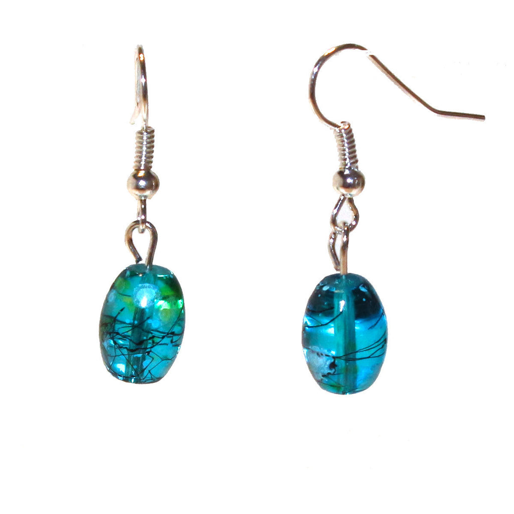 Floral Glass Earrings - Aqua - Natural Artist