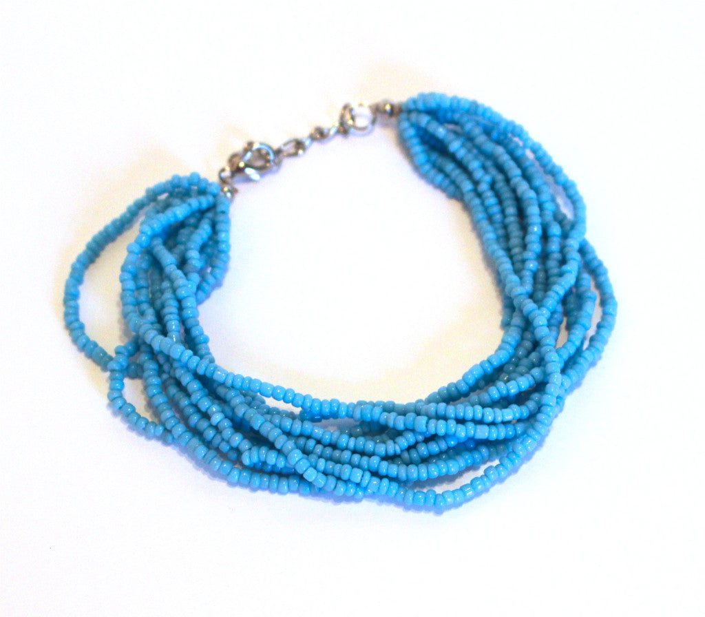 Turquoise Color Beaded Multi Strand Mayan Bracelet - Natural Artist