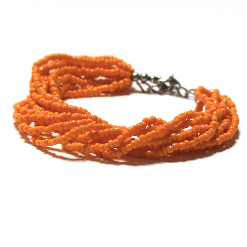 Orange Beaded Multi Strand Mayan Bracelet - Natural Artist