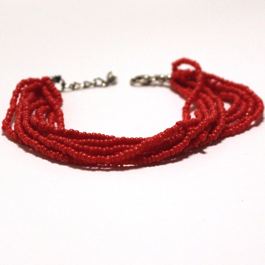 Red Beaded Multi Strand Mayan Bracelet - Natural Artist